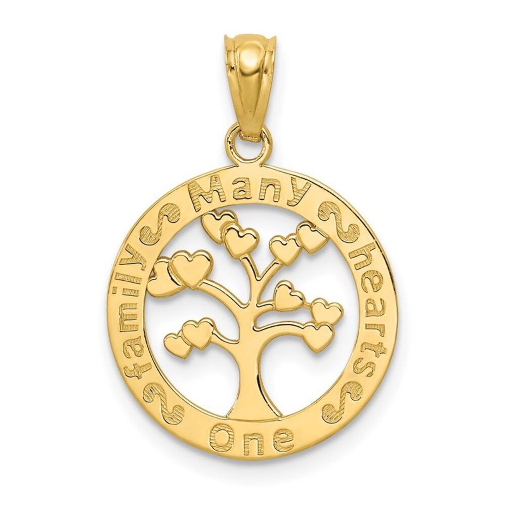 14k Yellow Gold One Family Many Hearts Tree of Life Pendant, 16mm